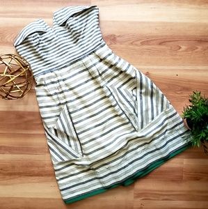 Anthro Maeve Strapless cream white Striped Dress